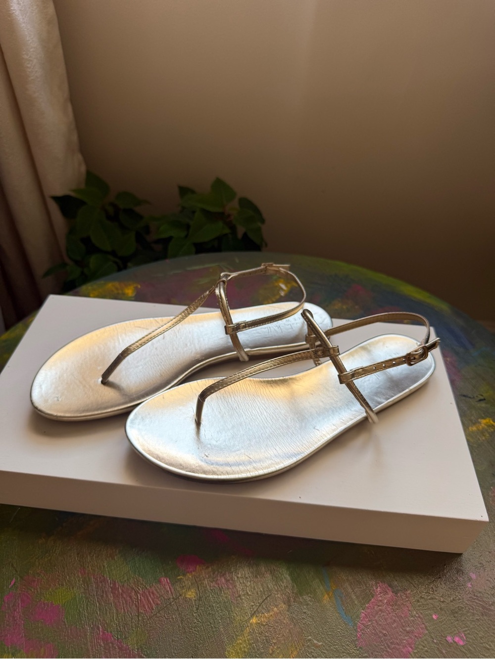 Sleek Silver T-Strap Women's Sandals with Ankle Buckle